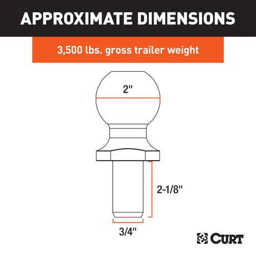 Curt 2 Trailer Ball (3/4 x 2-1/8 Shank, 3,500 lbs., Chrome, Packaged)