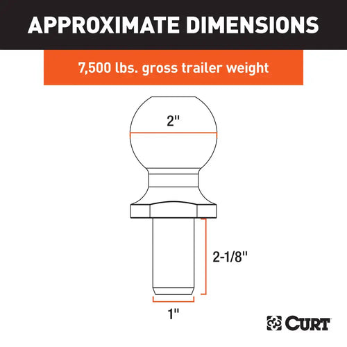 Curt 2 Trailer Ball (1 x 2-1/8 Shank, 7,500 lbs., Chrome, Packaged)